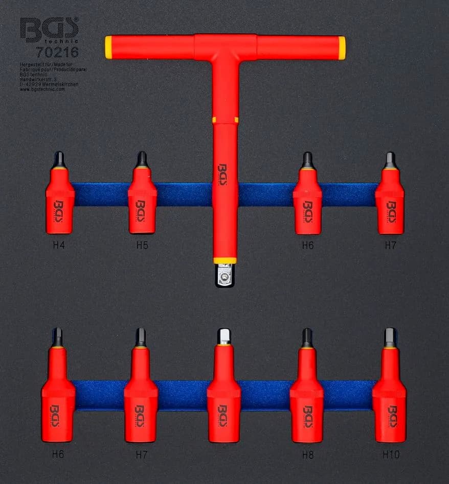BGS 70216 Gereedschapswagenmodule 2/3: VDE-dopsleutelbitset 10 mm (3/8") / 12,5 mm (1/2") binnenzeskant 4 - 10 mm 10-delig