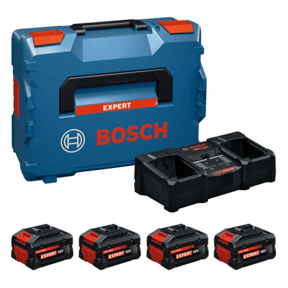 Bosch Blauw Accessoires 1600A0373Y EXBA18V Accu Starterset 2x EXBA18V-55 2x EXBA18V-80 en lader EXAL18V2-320 in L-Boxx