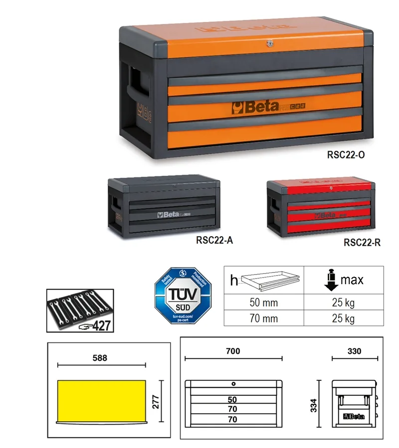 Beta 022003001 Rsc22-O-Gereedschapskist Met 3 Laden