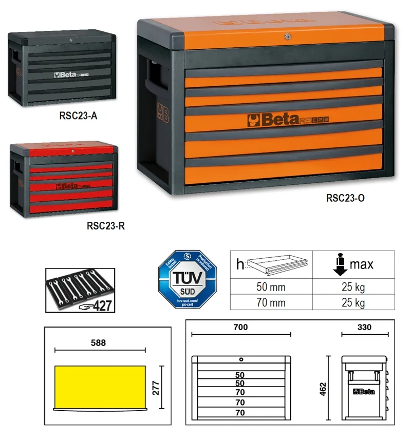 Beta 023003001 Rsc23-O-Gereedschapskist Met 5 Laden