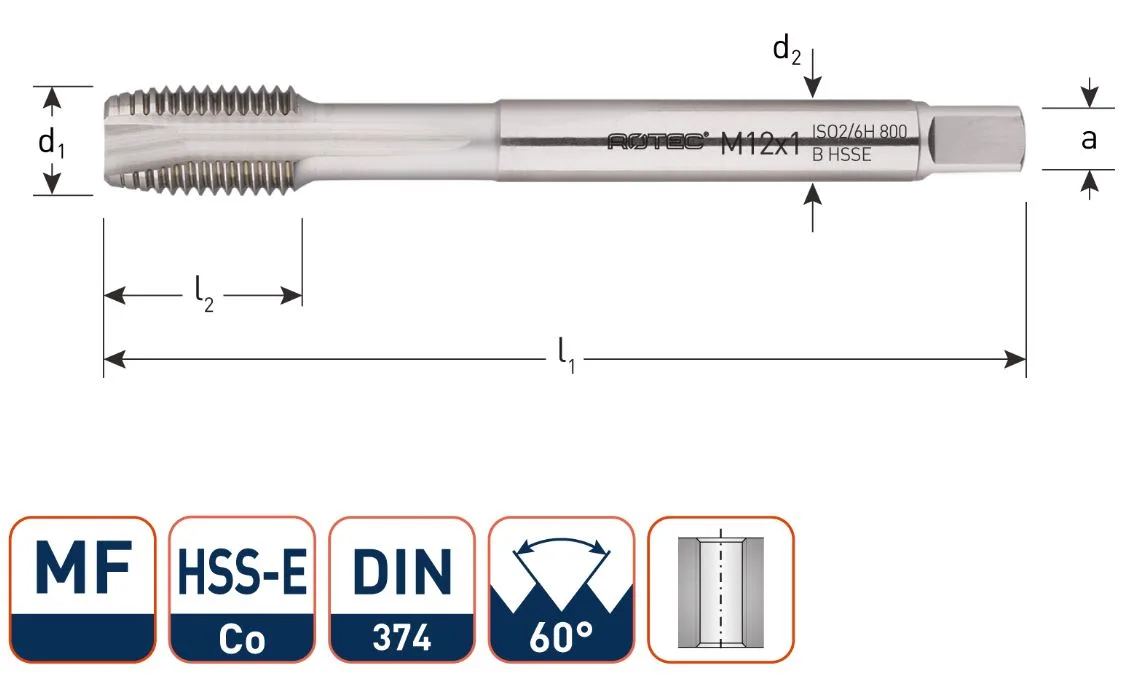 Rotec 335.6315 HSS-E 800 machinetap DL DIN 374B MF63x1,5
